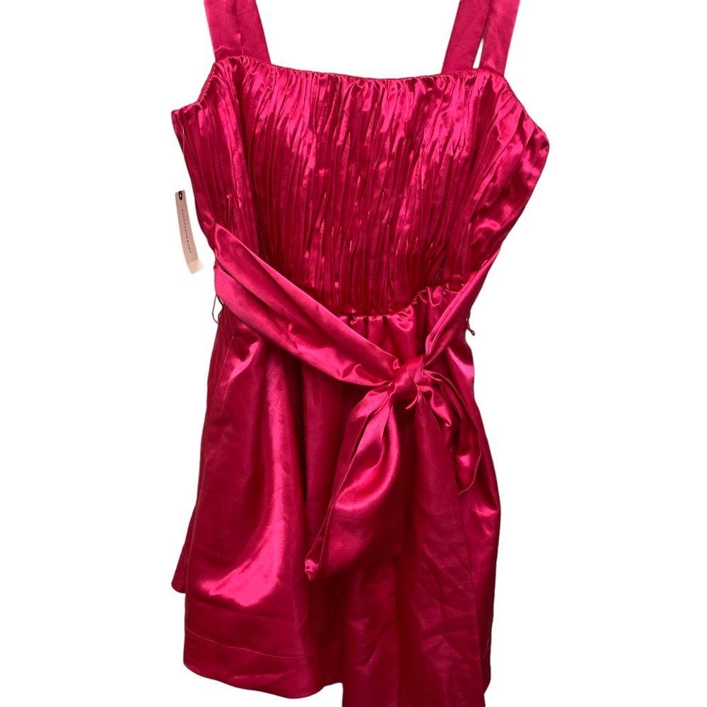 Anthropologie Maeve Hot Pink Satin Mini Dress With Bow NWT - Picture 5 of 15